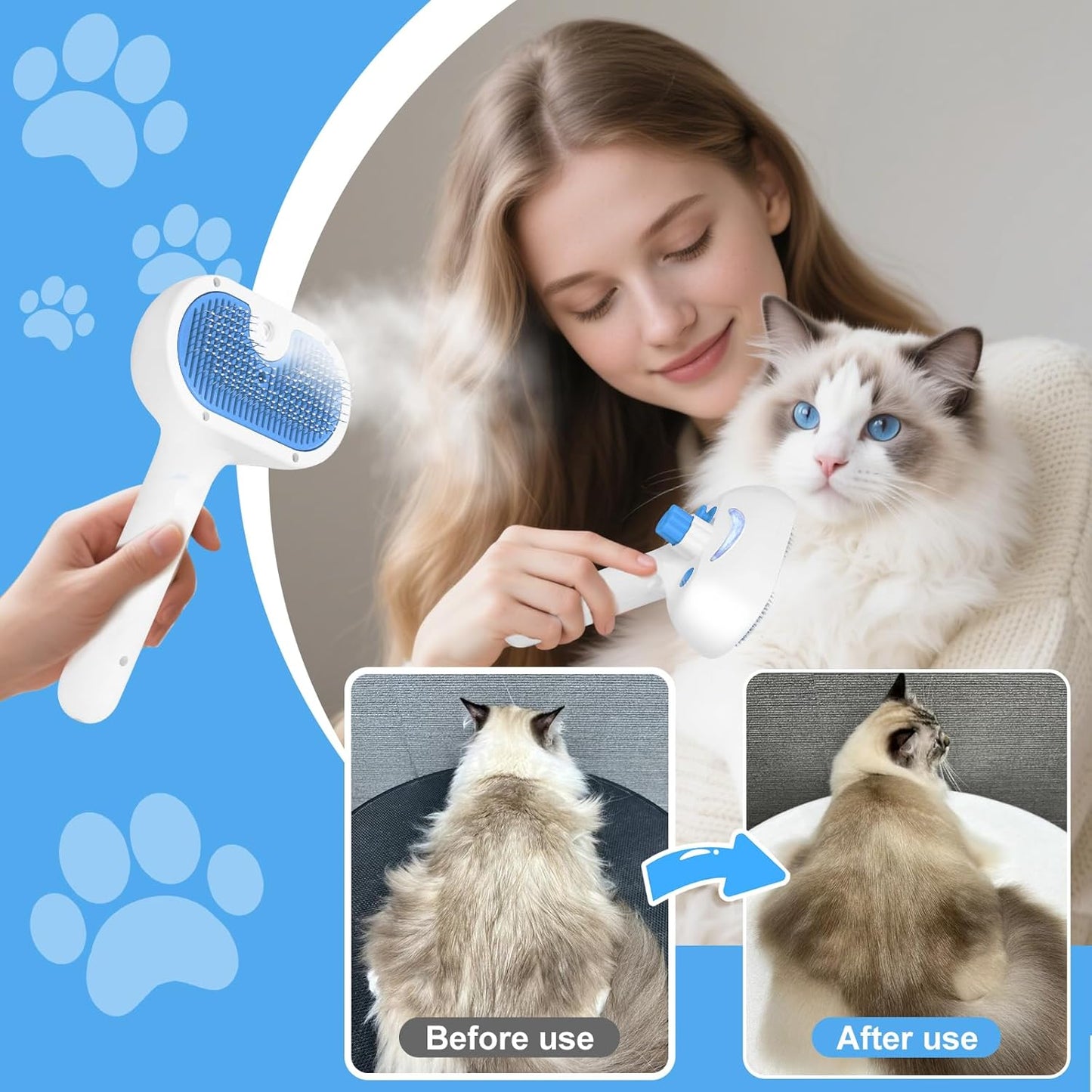 Pet Steam Brush for Dog & Cat - 3-in-1 Steam Grooming Brush