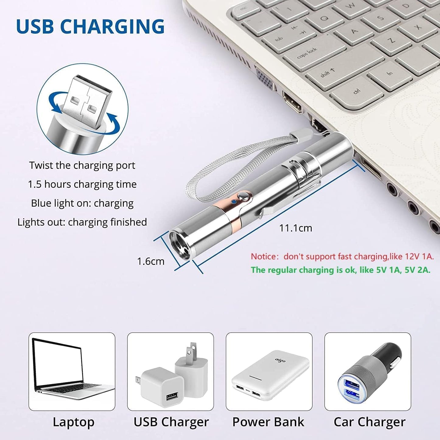 TBTeek Laser pointer Cat Toy, with Metal Case, 2 Pieces, Rechargeable, 7 Adjustable Patterns