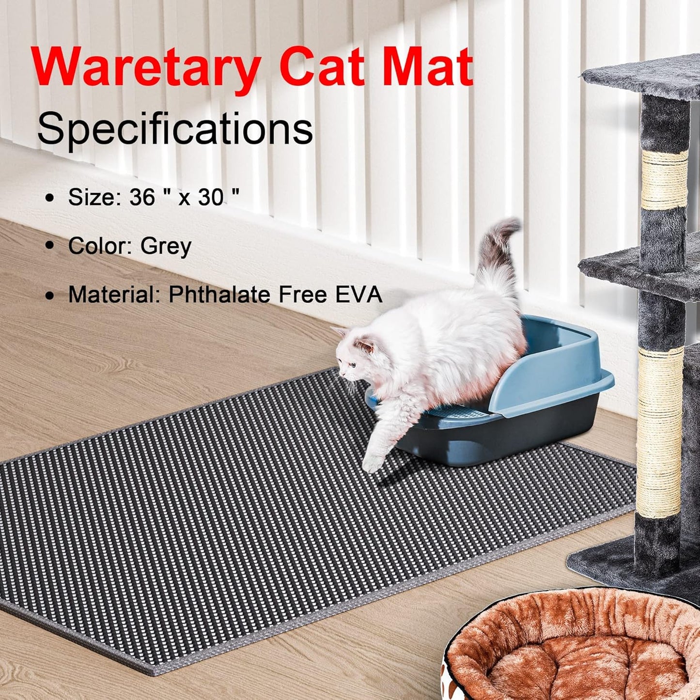 Cat Litter Box Mat: 36"x 30" Waterproof Kitty Cat Litter Trapping Mat