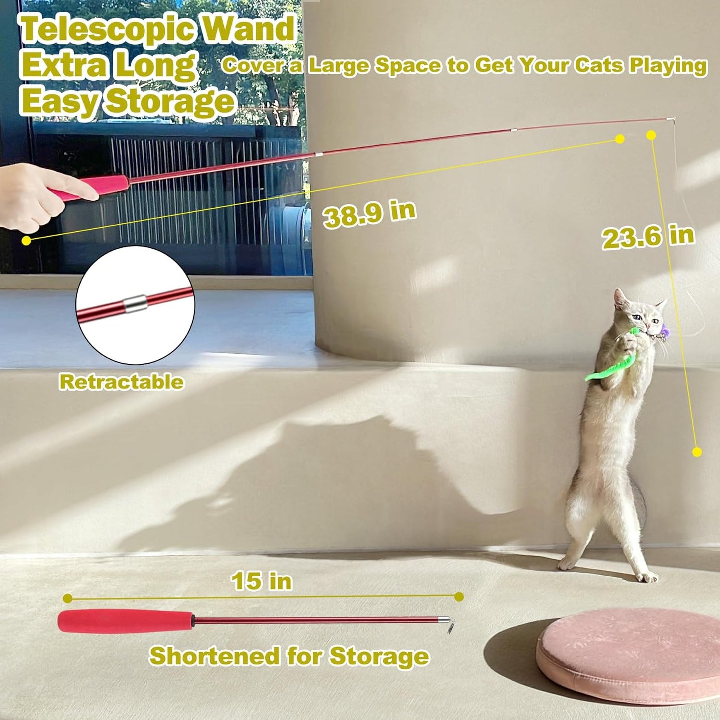 2PCS Retractable Wand Cat Toy and 9PCS Cat Feather Toys