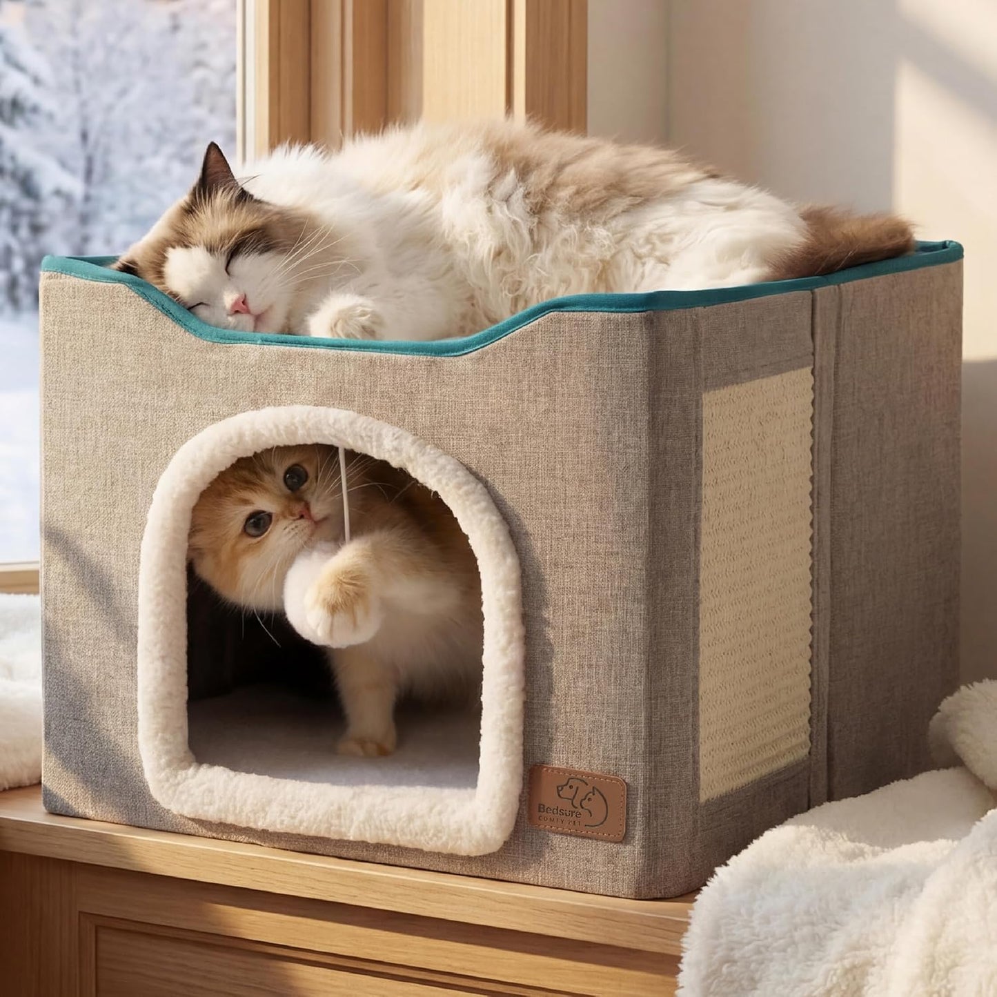 Cat Cave Bed with Hanging Ball & Scratch Pad