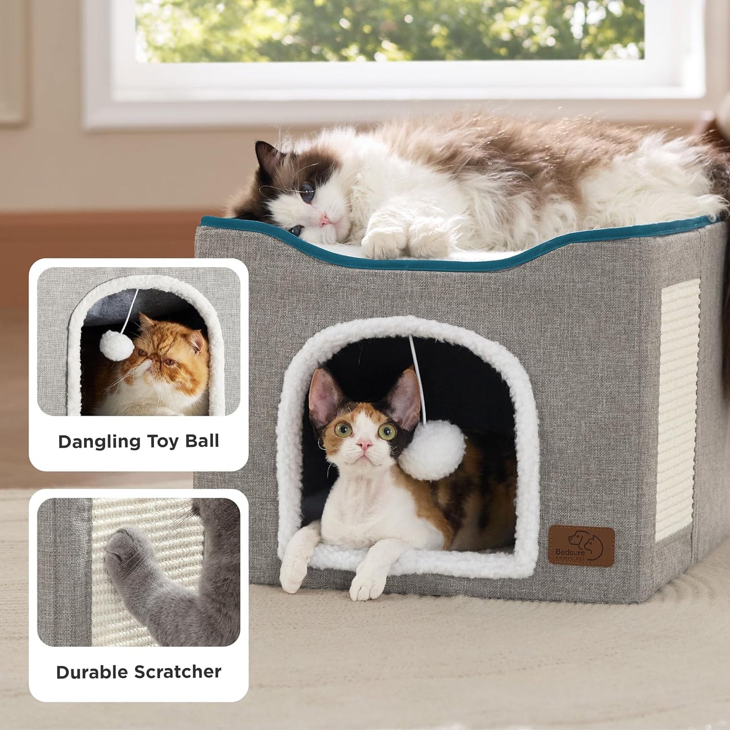 Cat Cave Bed with Hanging Ball & Scratch Pad