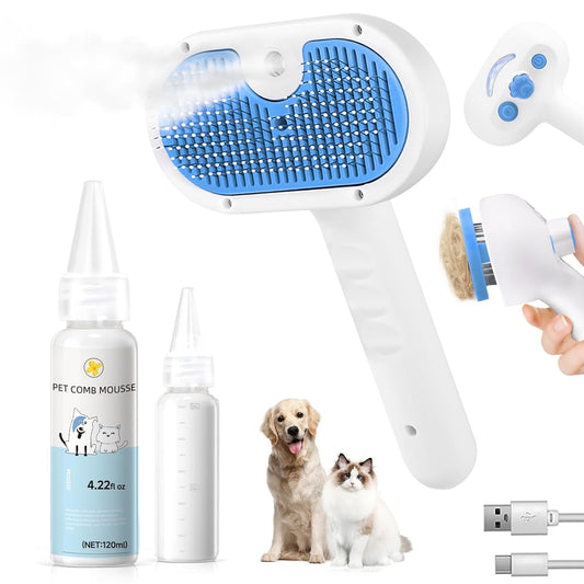 Pet Steam Brush for Dog & Cat - 3-in-1 Steam Grooming Brush