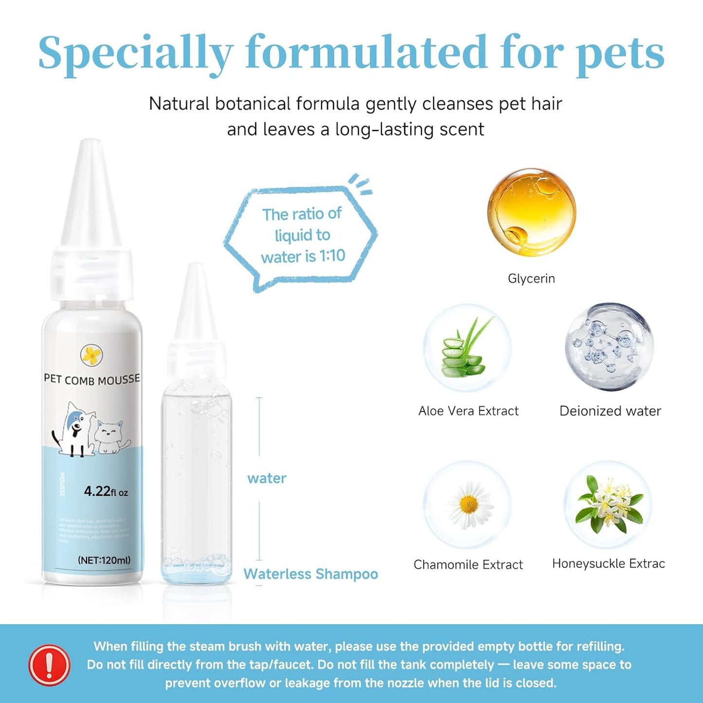 Pet Steam Brush for Dog & Cat - 3-in-1 Steam Grooming Brush