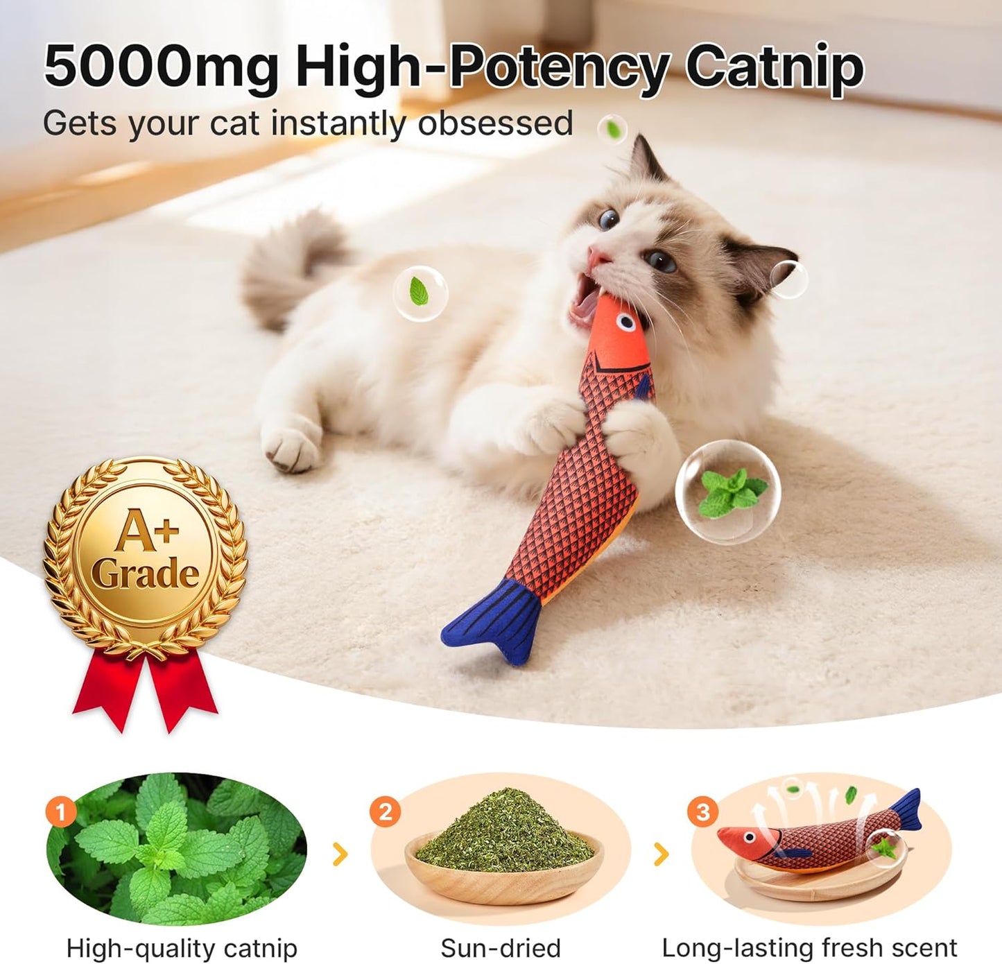 Potaroma Cat Toys Saury Fish, 3 Pack, Catnip