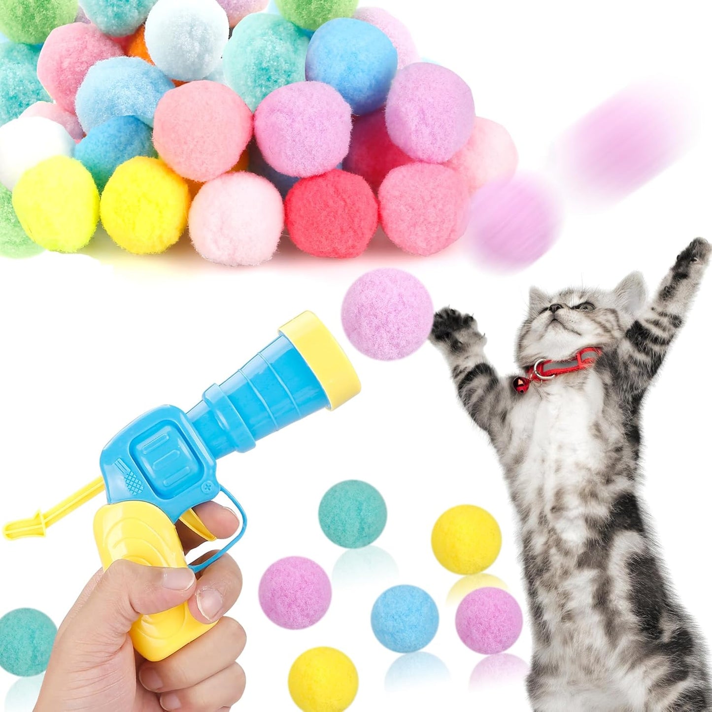 30Pcs Plush Fuzzy Balls Launcher Cat Toy for Cats