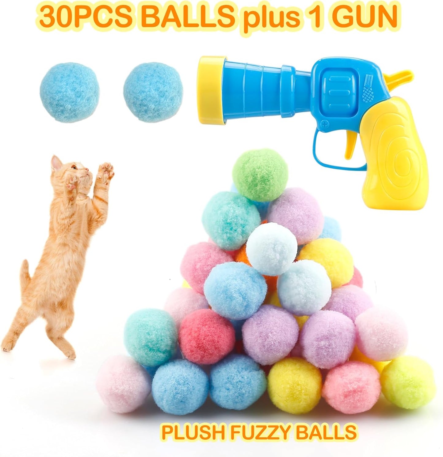 30Pcs Plush Fuzzy Balls Launcher Cat Toy for Cats