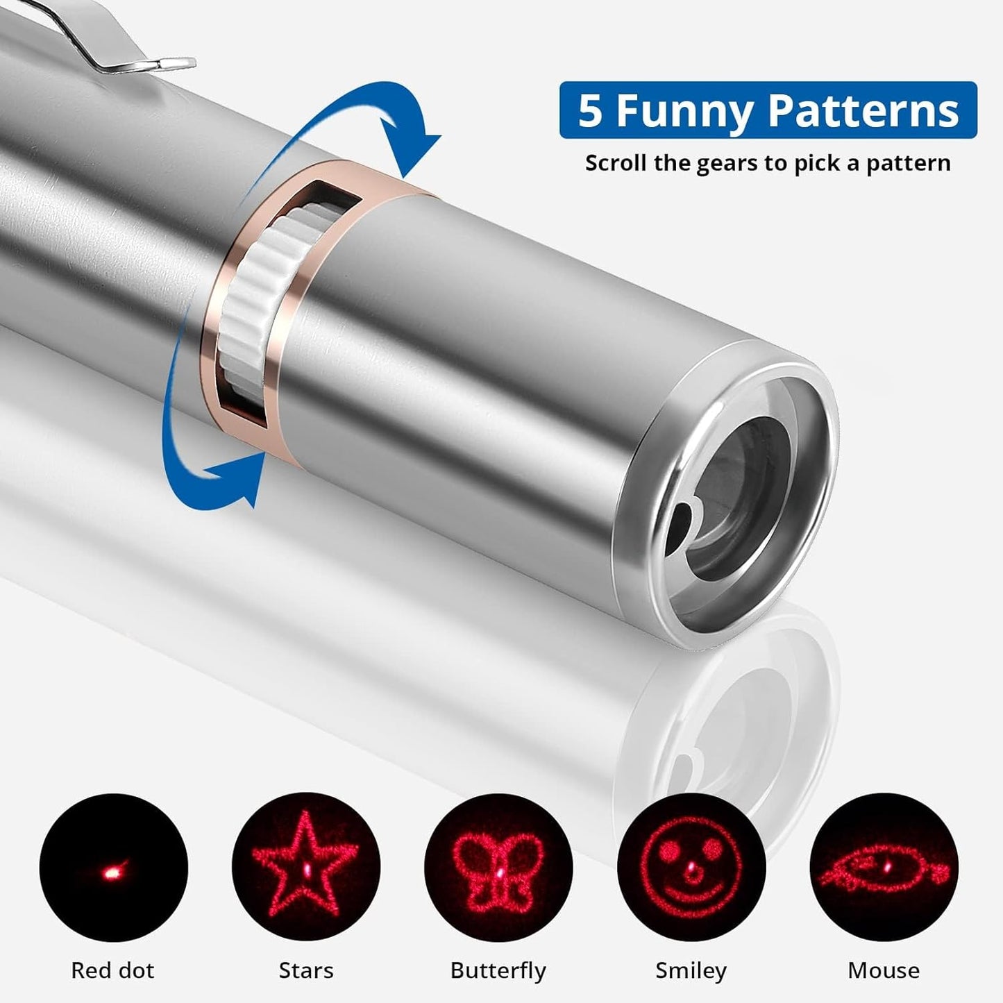 TBTeek Laser pointer Cat Toy, with Metal Case, 2 Pieces, Rechargeable, 7 Adjustable Patterns