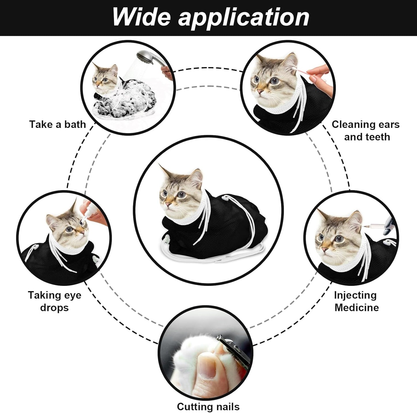 Cat Bathing Bag, Breathable Mesh Cat Shower Bag