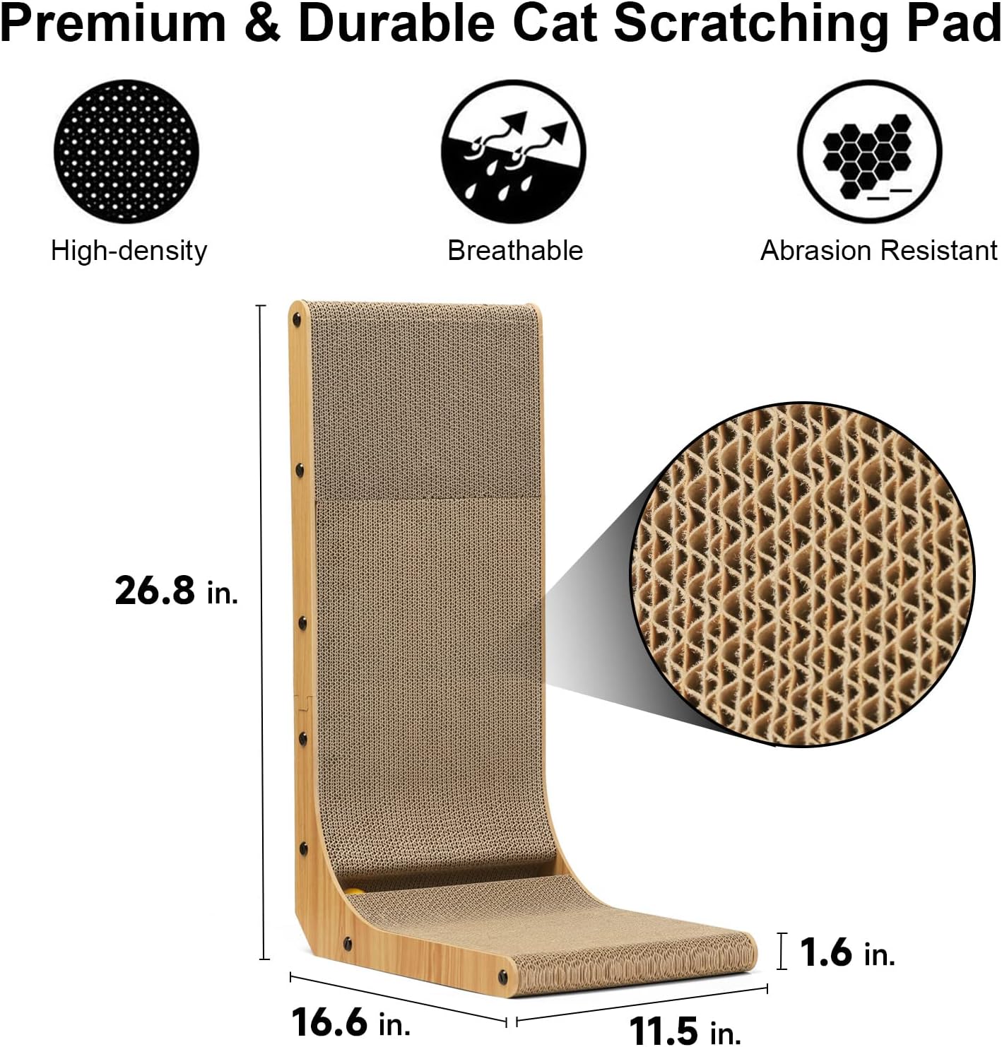 FUKUMARU Cat Scratcher, 26.8 Inch L Shape Cat Scratch Pad Wall Mounted