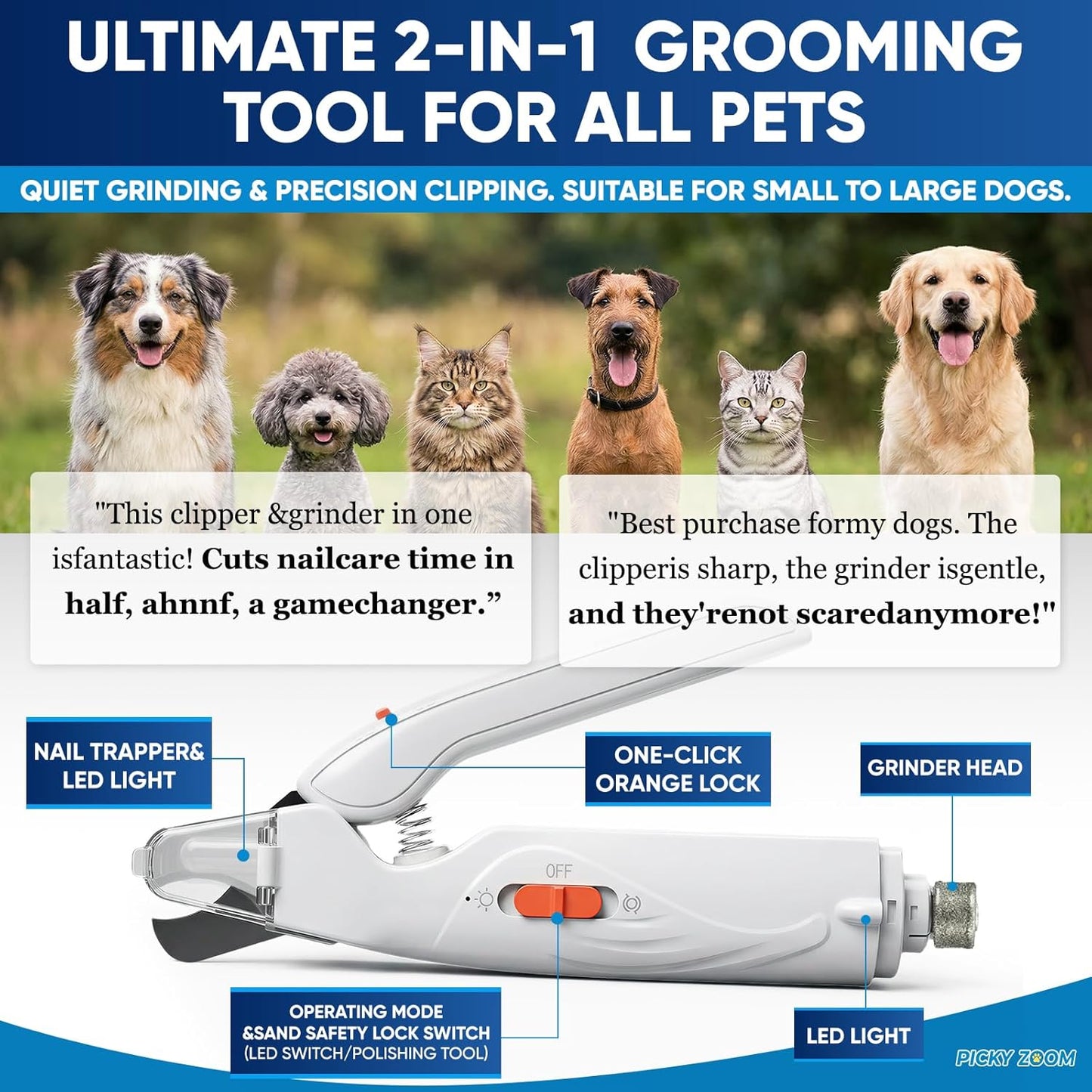 2-in-1 Dog & Cat Nail Clippers and Grinder with Light