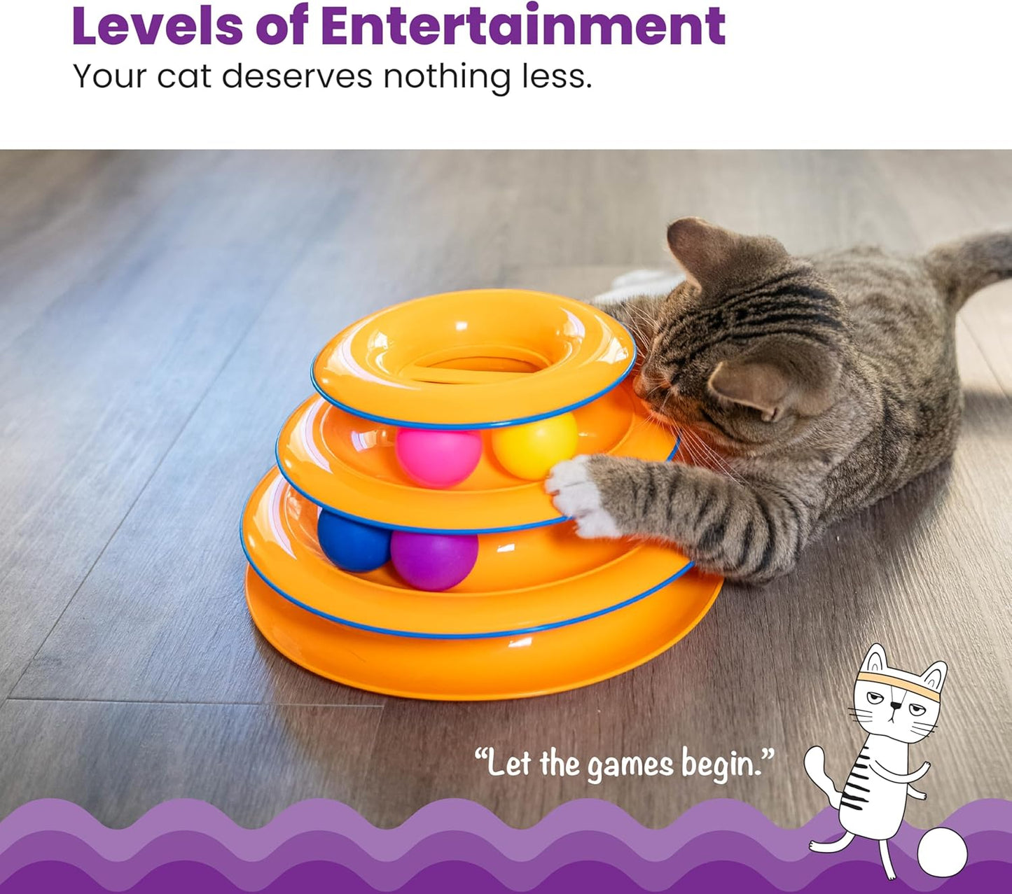 Catstages Tower of Tracks Cat Toy – 3-Level Track Tower with 6 Balls
