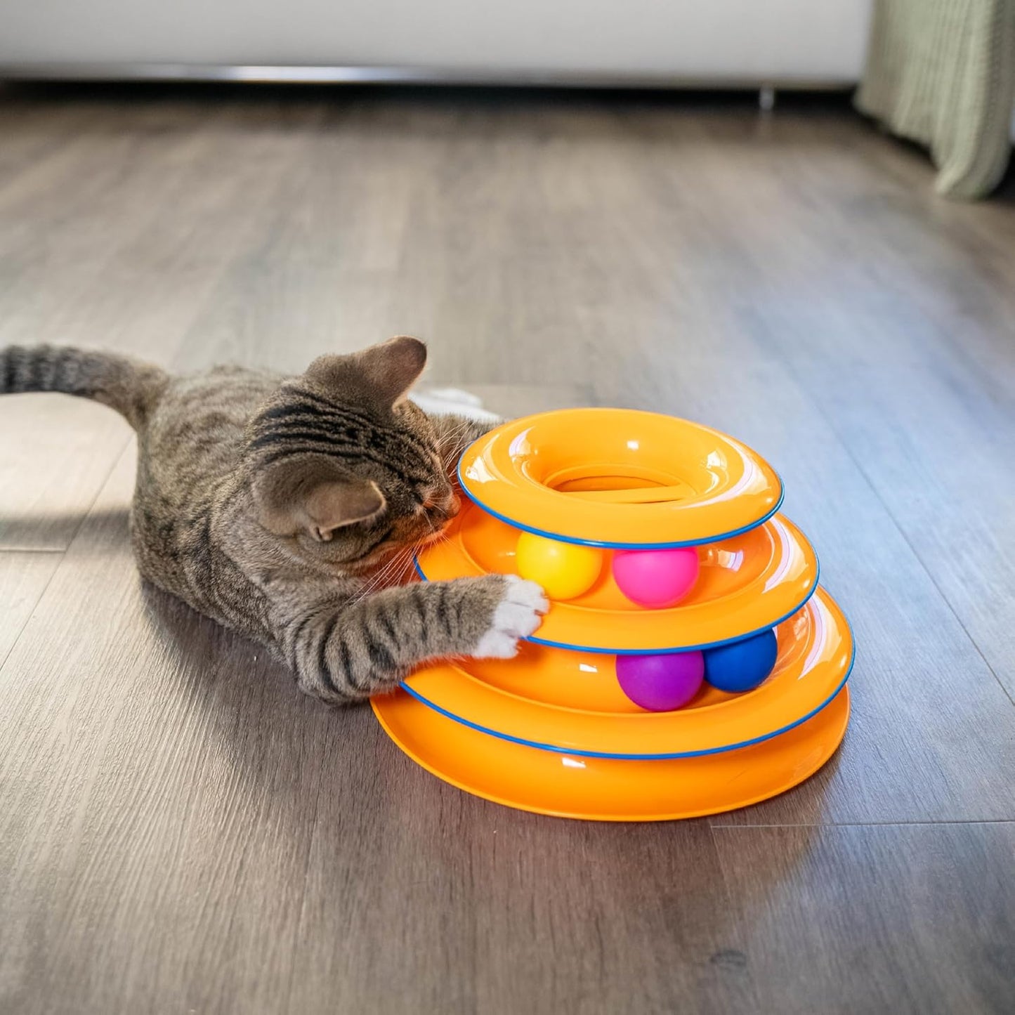 Catstages Tower of Tracks Cat Toy – 3-Level Track Tower with 6 Balls