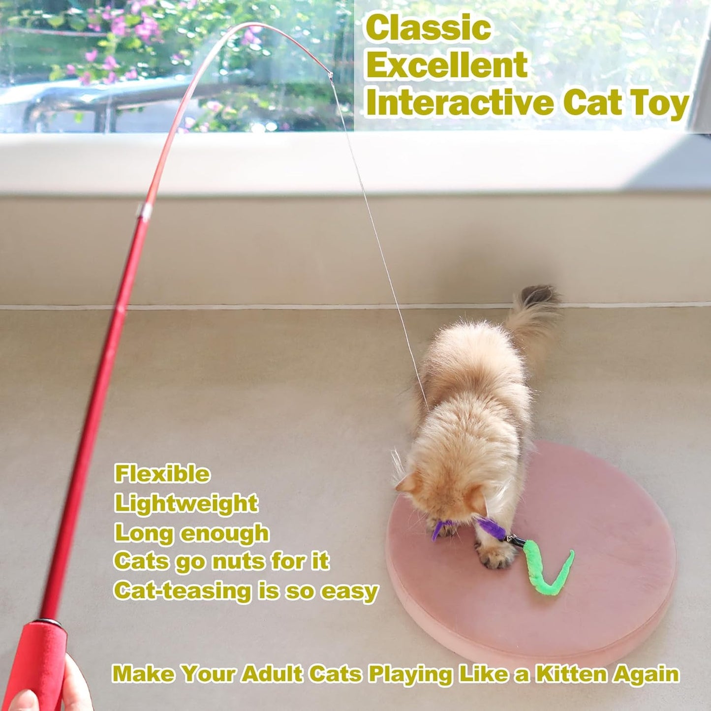 2PCS Retractable Wand Cat Toy and 9PCS Cat Feather Toys