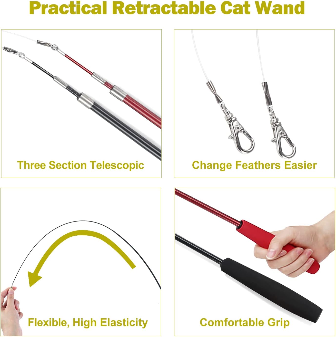 2PCS Retractable Wand Cat Toy and 9PCS Cat Feather Toys