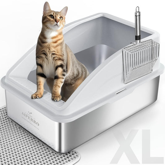 Stainless Steel Litter Box Anti-Urine Leakage. Includes Litter Mat & Metal Scoop