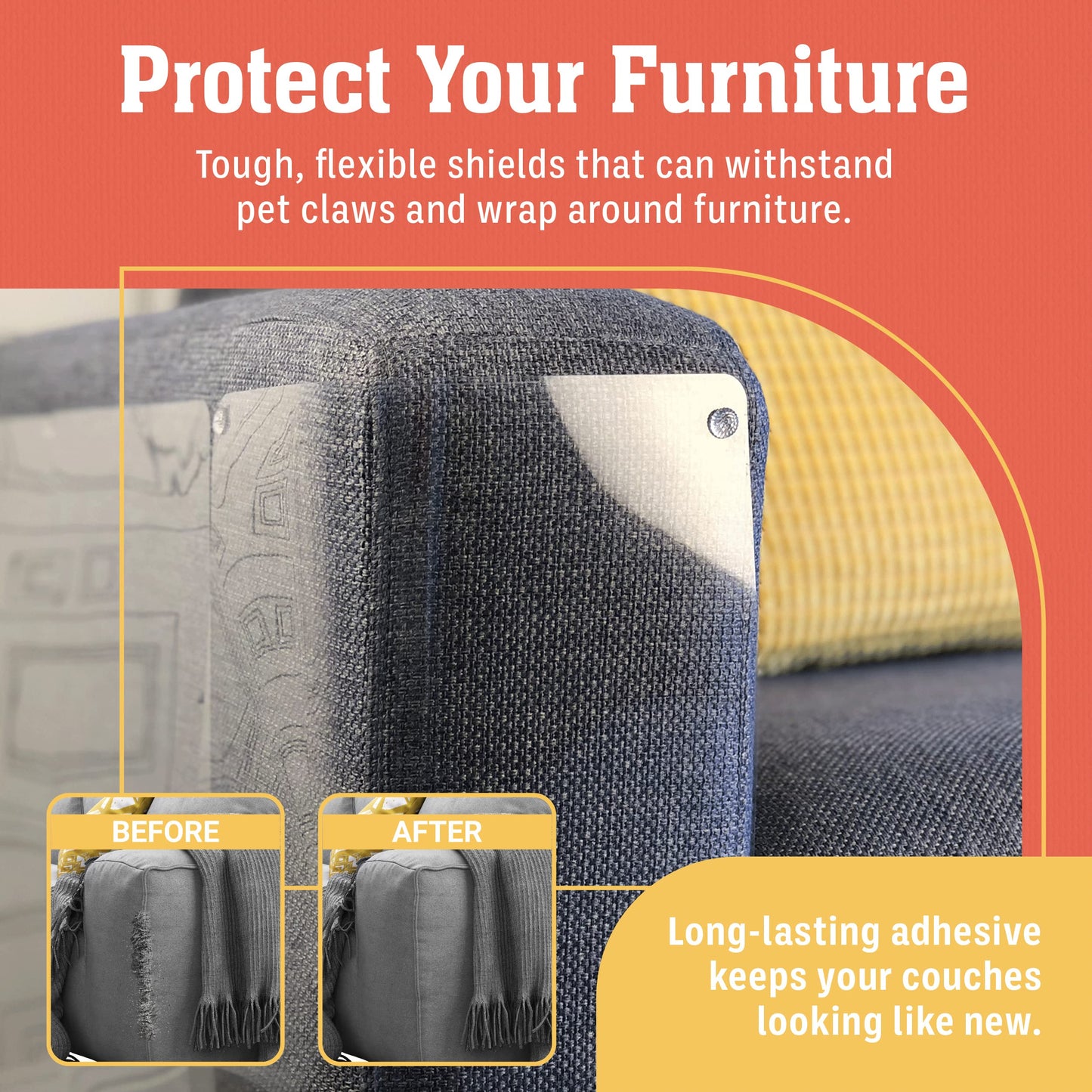 Clear Cat Scratch Couch Protectors – Heavy Duty Furniture Shields (6 Pack)