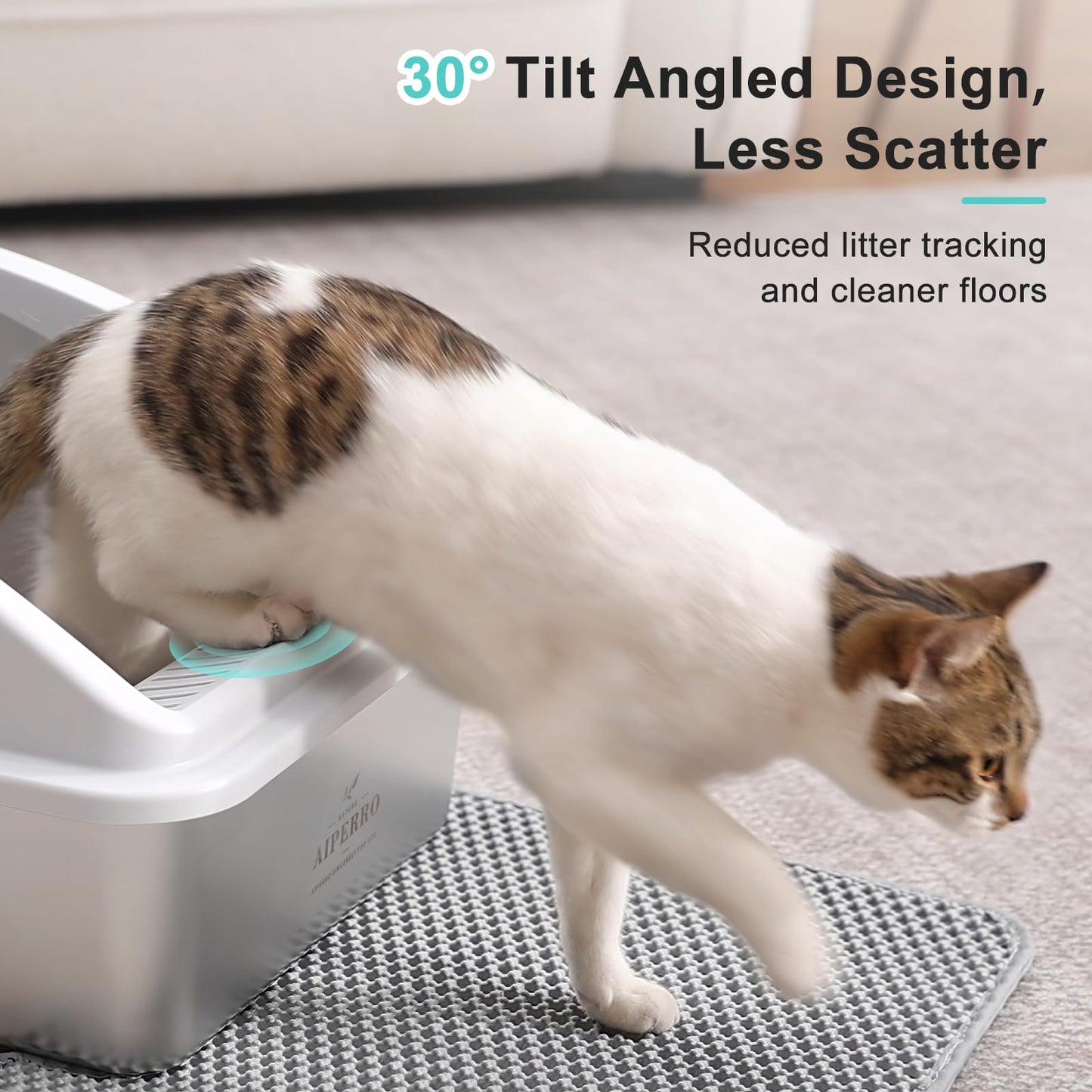 Stainless Steel Litter Box Anti-Urine Leakage. Includes Litter Mat & Metal Scoop