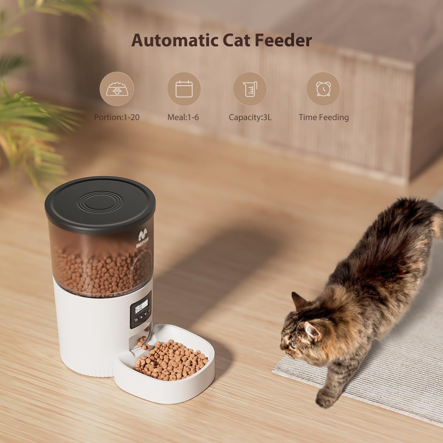 IMIPAW Automatic Cat Feeder – 3L Timed Pet Food Dispenser with Portion Control
