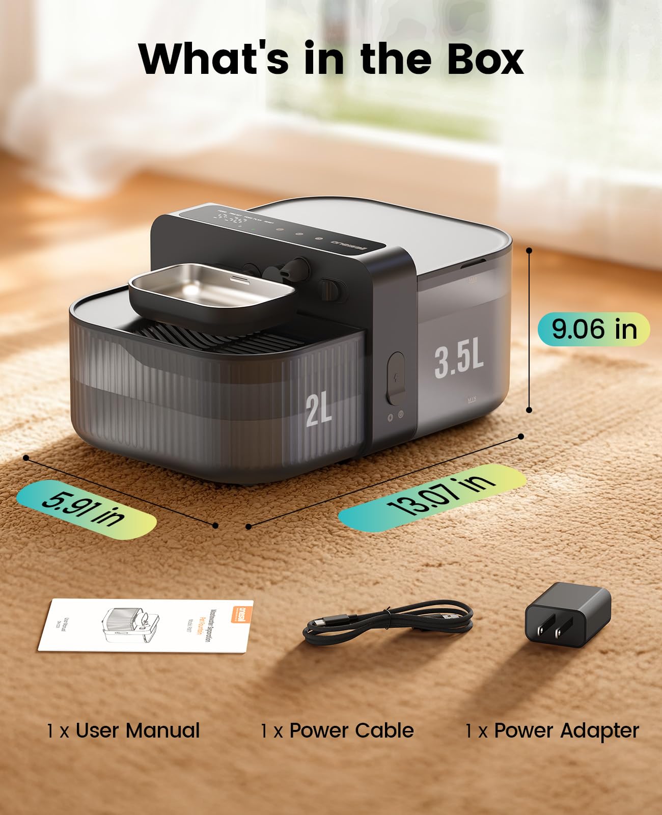 Quiet 3.5L Automatic Wireless Cat Water Fountain