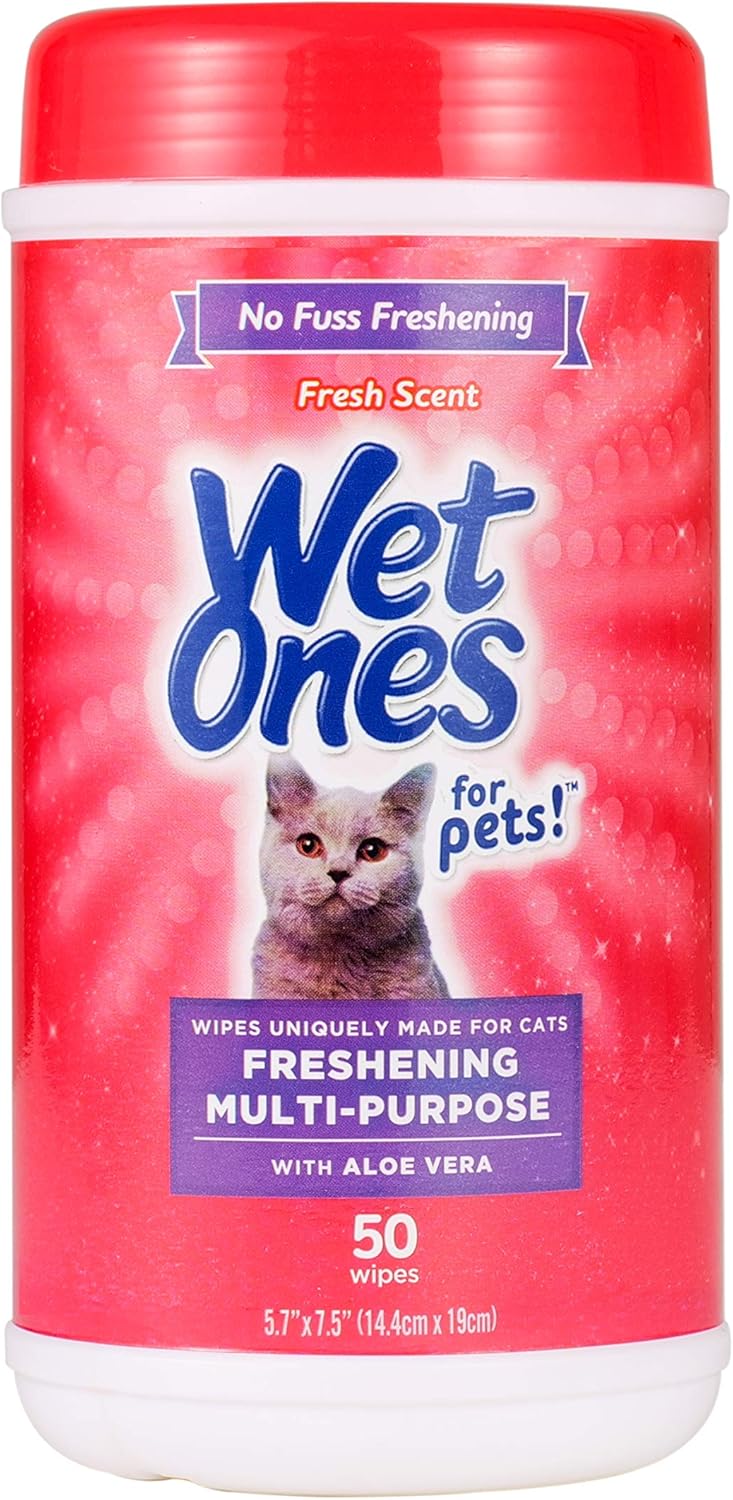Wet Ones for Cats Freshening Wipes, Multi-Purpose Cat Grooming Wipes with Aloe Vera