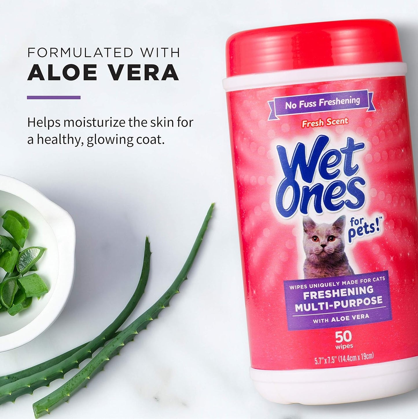 Wet Ones for Cats Freshening Wipes, Multi-Purpose Cat Grooming Wipes with Aloe Vera